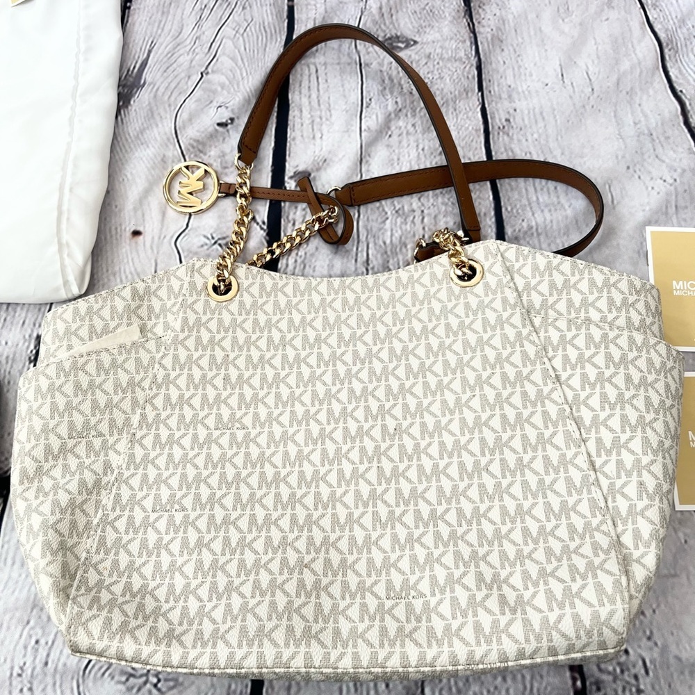 NWOT MICHAEL KORS Jet Set Large Signature Logo Shoulder Bag and wallet - Picture 7 of 14